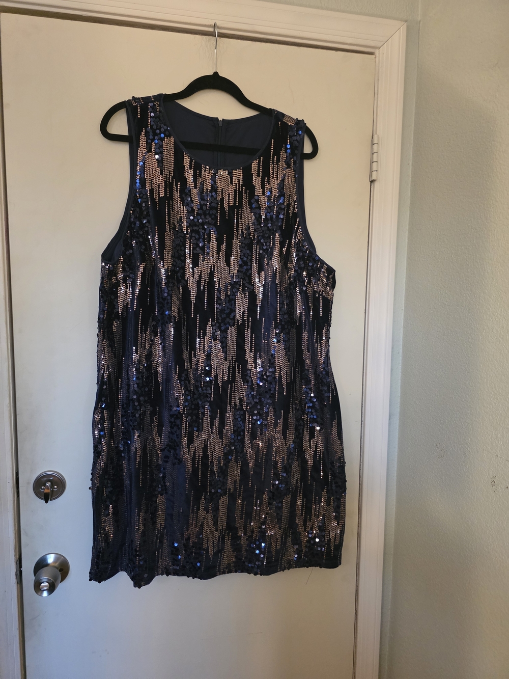 Cider Navy and Rose Gold Sequin Shift Mini Dress